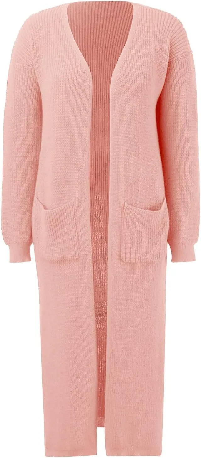 2023 Women Cardigans Trendy Lightweight Coat Fall Long Sleeve Open Front Cardigan Drape Long Cardigan Jackets with Pockets