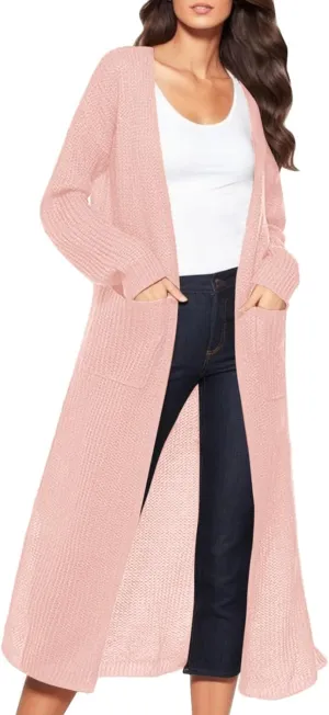 2023 Women Cardigans Trendy Lightweight Coat Fall Long Sleeve Open Front Cardigan Drape Long Cardigan Jackets with Pockets
