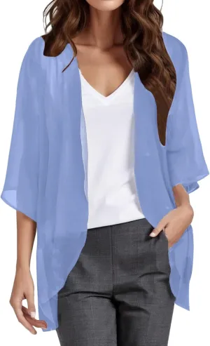 2023 Women's Draped Cardigan Summer Fall Front Open Chiffon Cardigans Casual Half Sleeve Lightweight Coats Beach Cover ups