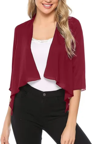 2023 Women's Short Sleeve Bolero Shrug for Dresses Open Front Chiffon Cropped Cardigan Loose Sheer Cardigans Coat Shawls