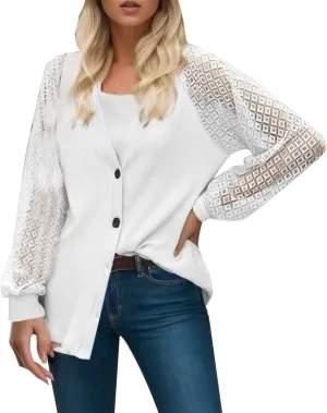 2023 Womens Sweater Cardigan Cropped Shrugs for Dresses Tops Button Down Lightweight Soft Coat Fall Lace Sleeve Cardigans