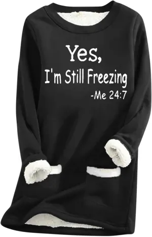 2024 Fashion Winter Warm Sweatshirt Fleece Thick Letter Print Pullover Tops Oversized Wool Warm Sweater With Pockets