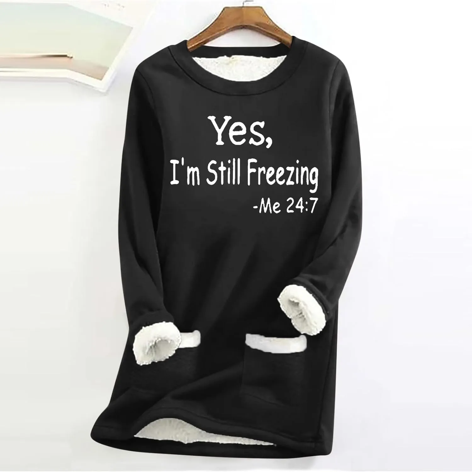 2024 Fashion Winter Warm Sweatshirt Fleece Thick Letter Print Pullover Tops Oversized Wool Warm Sweater With Pockets