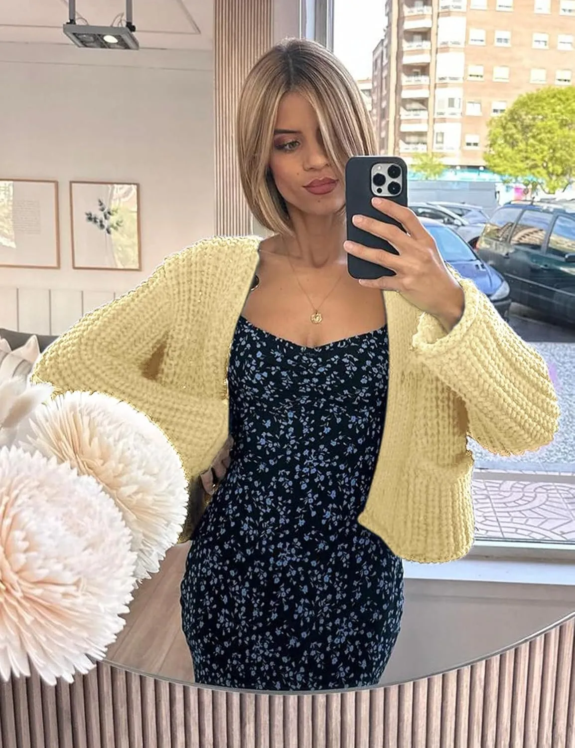 Arssm Womens Cropped Cardigan Sweaters Chunky Open Front Button Down Knit Sweater Long Sleeve Loose Cardigan Outerwear