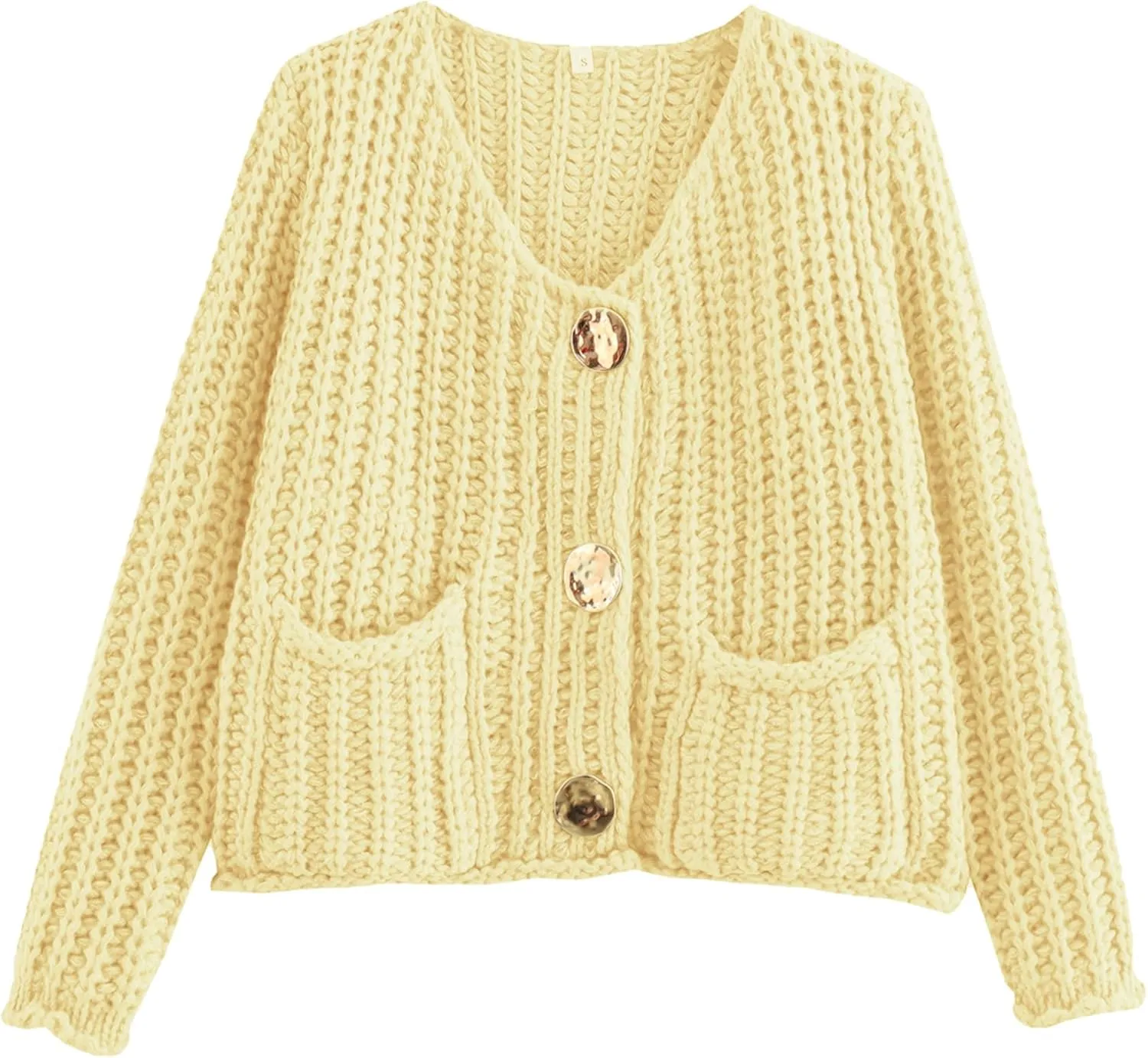 Arssm Womens Cropped Cardigan Sweaters Chunky Open Front Button Down Knit Sweater Long Sleeve Loose Cardigan Outerwear