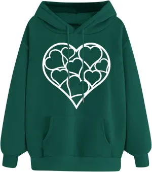 Autumn Fashion Hoodie for Women Heart Printed Long Sleeve Loose Pullover Sweatshirts Stylish Hoodies with Hood