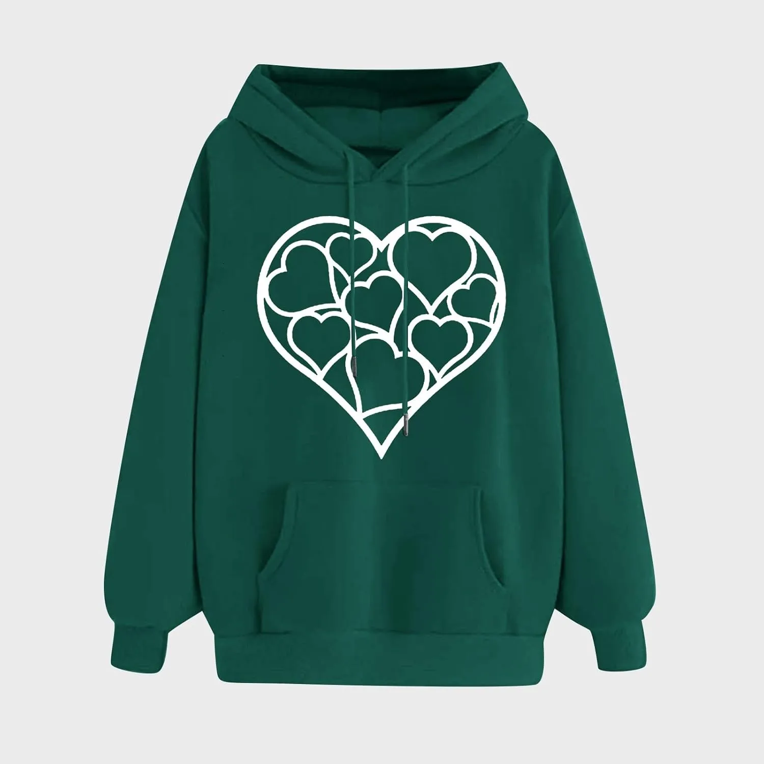 Autumn Fashion Hoodie for Women Heart Printed Long Sleeve Loose Pullover Sweatshirts Stylish Hoodies with Hood