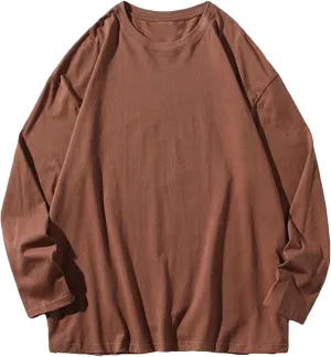 Aymnlox Crewneck Sweatshirt for Men Oversize Solid Color Long Sleeve Casual Lightweight Sweatshirts Baggy Soft Fit Pullover