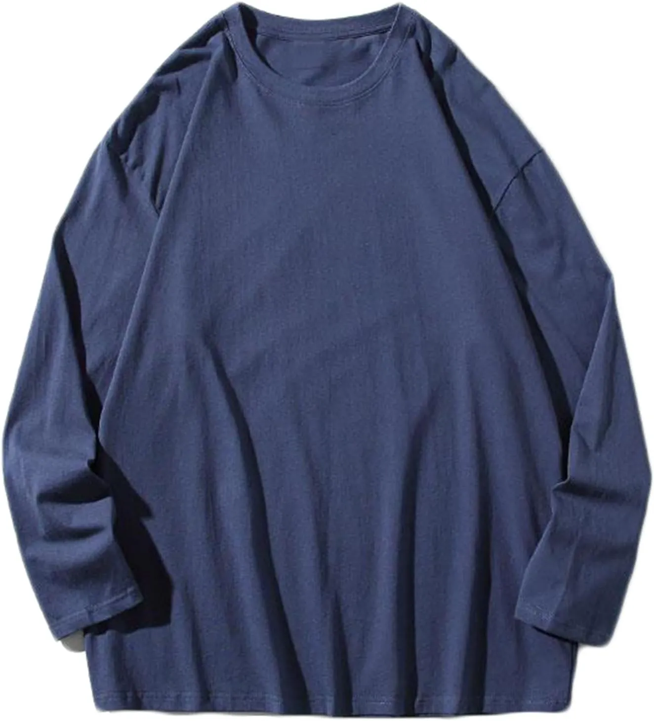 Aymnlox Crewneck Sweatshirt for Men Oversize Solid Color Long Sleeve Casual Lightweight Sweatshirts Baggy Soft Fit Pullover