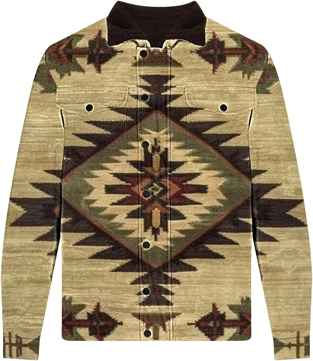 Aztec Jacket for Men Winter Warm Fleece Lined Casual Tribal Printed Coats Thicken Sherpa Lined Zip Up Outerwear