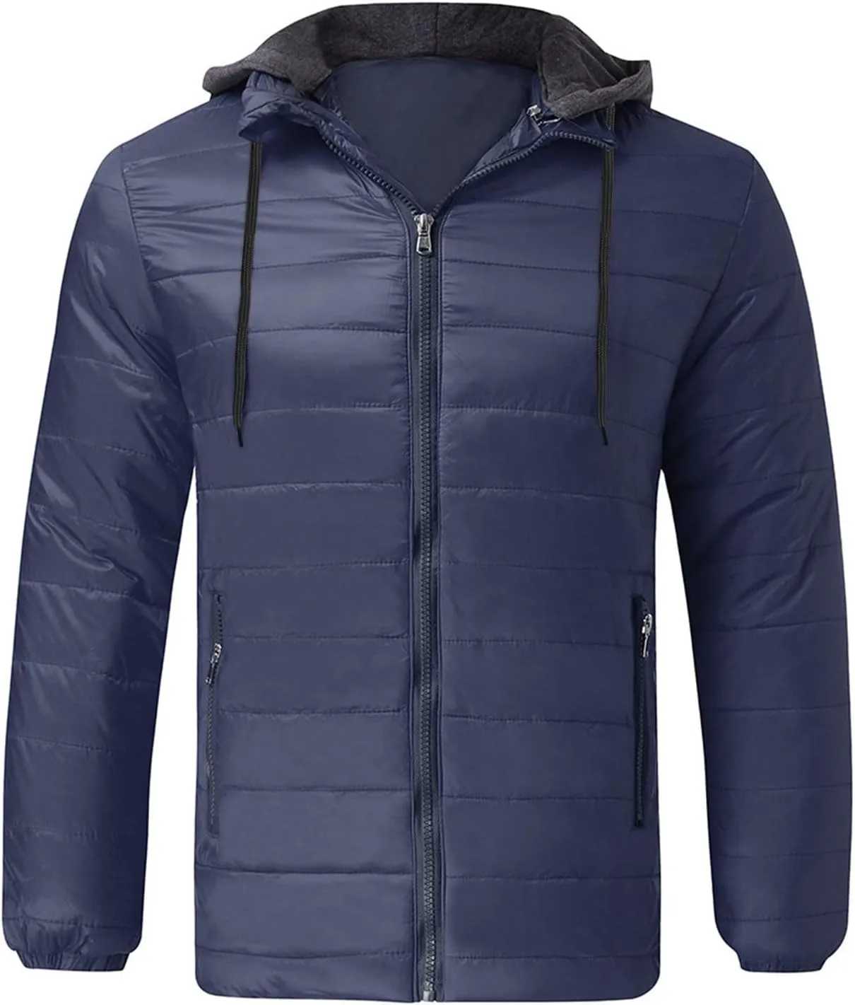 BIFUTON Lightweight Puffer Jacket with Hood Men Warm Thick Down Hoodie Full Zip Puffy Coat for Hiking Travel Winter Outwears