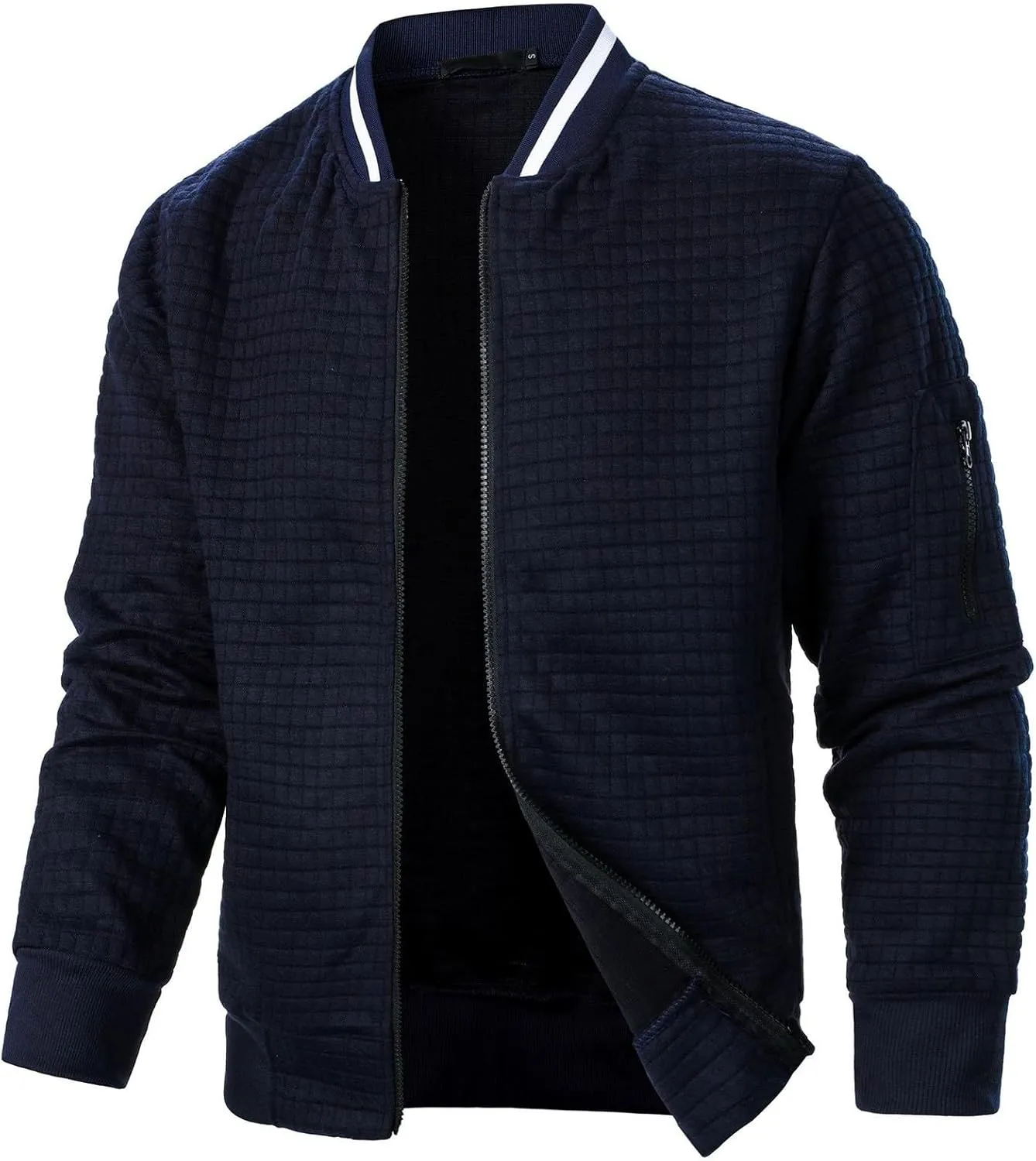 BIFUTON Men's Lightweight Jackets Bomber Jacket Textured Casual Varsity Jacket Full Zip Up Winter Jackets Outdoor Warm Coat