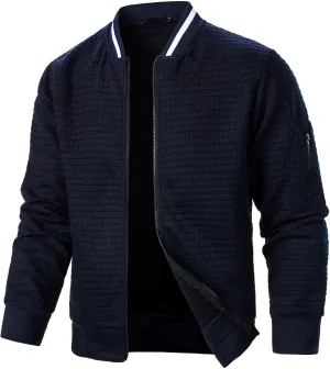 BIFUTON Men's Lightweight Jackets Bomber Jacket Textured Casual Varsity Jacket Full Zip Up Winter Jackets Outdoor Warm Coat