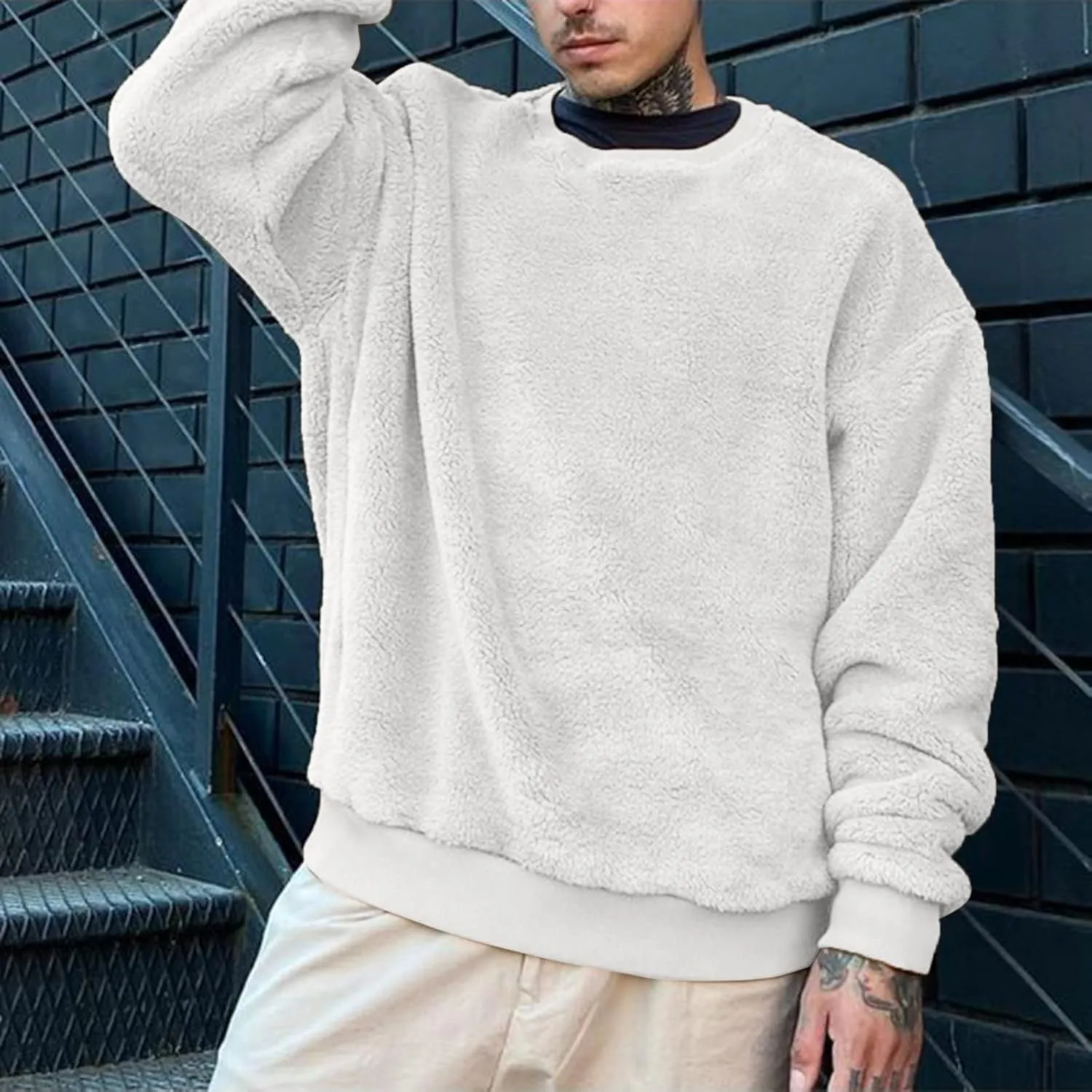 BIFUTON Sweaters for Men, Men's Crewneck Sweater Soft Casual Sweaters for Men Solid Color Classic Pullover Fleece Sweatshirts