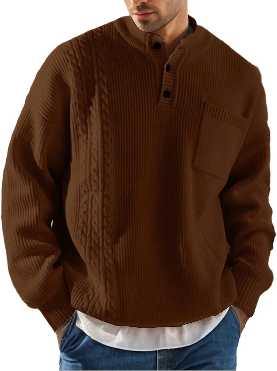 BIFUTON Sweaters for Men, Men's Crewneck Sweater Soft Casual Sweaters for Men Solid Color Classic Pullover Fleece Sweatshirts