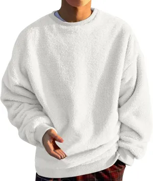 BIFUTON Sweaters for Men, Men's Crewneck Sweater Soft Casual Sweaters for Men Solid Color Classic Pullover Fleece Sweatshirts