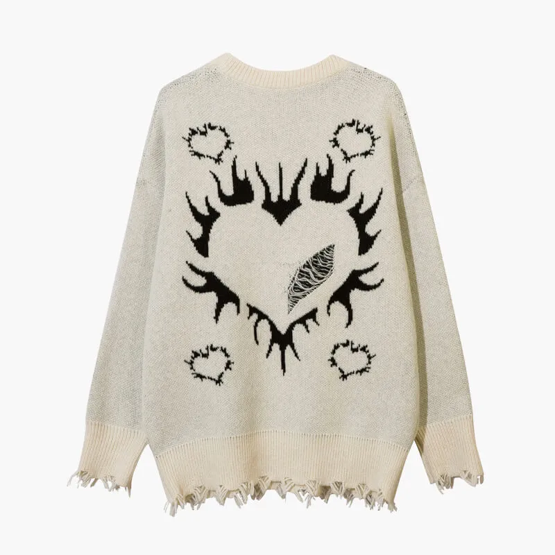 Black Heart in Flames Ripped Sweater