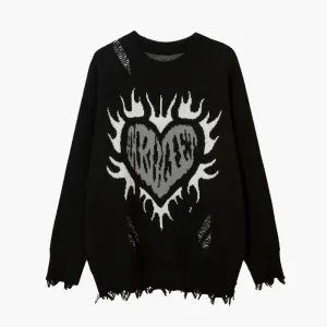 Black Heart in Flames Ripped Sweater