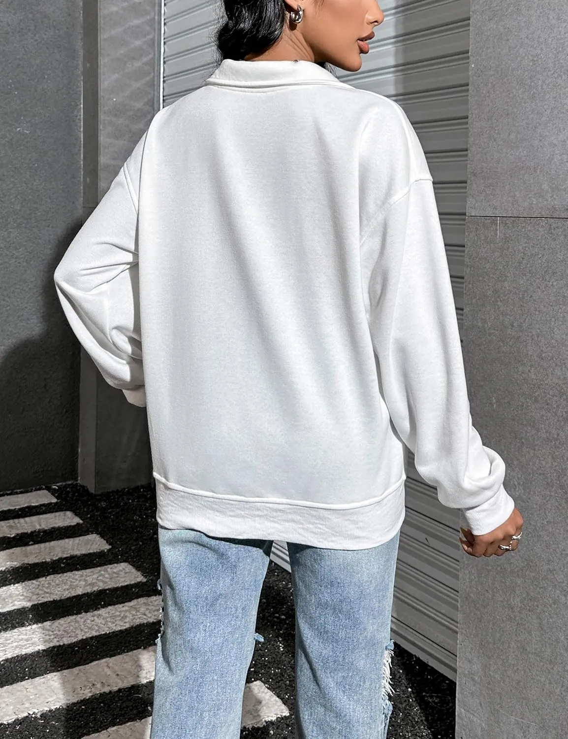 Blooming Jelly Womens Oversized Quarter Zip Cute Sweatshirt Lapel Cozy Fleece Trendy Thumb Hole Pullover