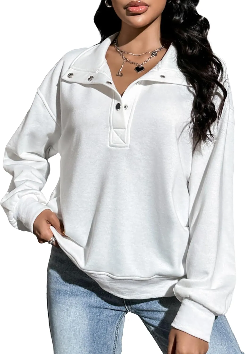 Blooming Jelly Womens Oversized Quarter Zip Cute Sweatshirt Lapel Cozy Fleece Trendy Thumb Hole Pullover