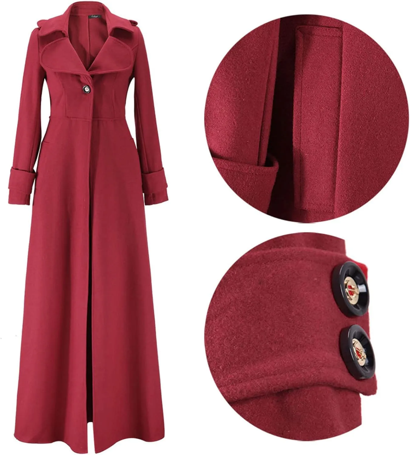 BZGTZT Women's Long Trench Coat Goth Wool Blend Pea Jacket Victorian Long Slim Fit Cardigans Coats Winter Lapel Outwear
