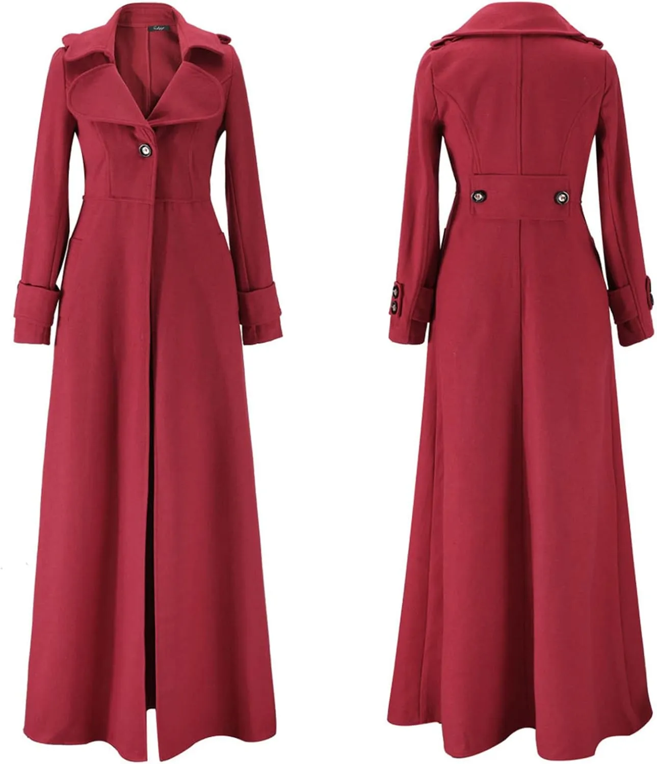 BZGTZT Women's Long Trench Coat Goth Wool Blend Pea Jacket Victorian Long Slim Fit Cardigans Coats Winter Lapel Outwear