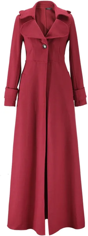 BZGTZT Women's Long Trench Coat Goth Wool Blend Pea Jacket Victorian Long Slim Fit Cardigans Coats Winter Lapel Outwear