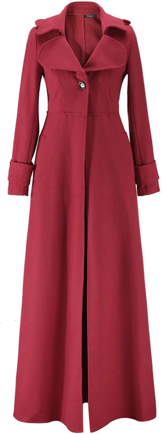 BZGTZT Women's Long Trench Coat Goth Wool Blend Pea Jacket Victorian Long Slim Fit Cardigans Coats Winter Lapel Outwear