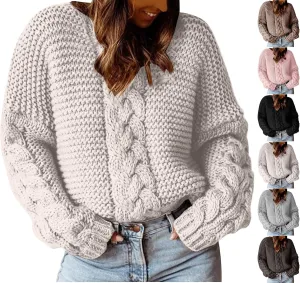 Cable Knit Sweater Women Cozy Plus Size Chunky Pullover Sweaters Ladies Soft Long Sleeve Knitted Winter Sweater
