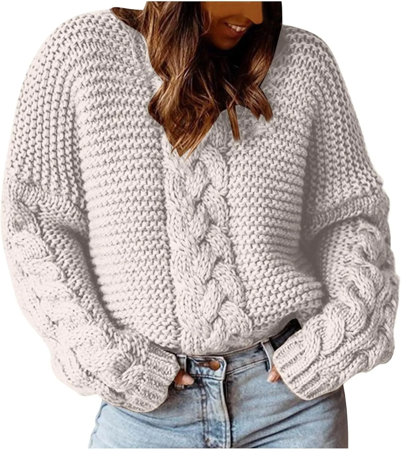 Cable Knit Sweater Women Cozy Plus Size Chunky Pullover Sweaters Ladies Soft Long Sleeve Knitted Winter Sweater