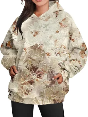 Camo Sweatshirt for Women Maple Leaf Print Hoodie Casual Pullover Shirts Loose Tunic Tops with Pockets Fall Clothes