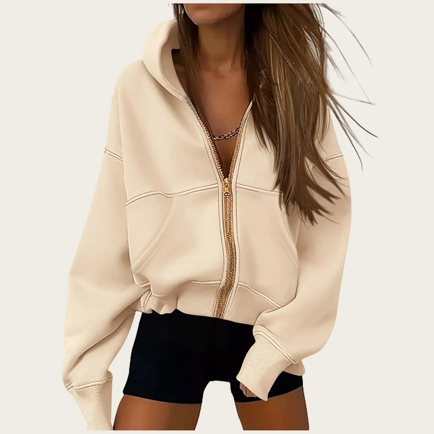 Canbebig Zip Up Hoodies Women Casual Cropped Sweatshirts Long Sleeve Fleece Hooded Jackets 2024 Trendy Fall Winter Clothes