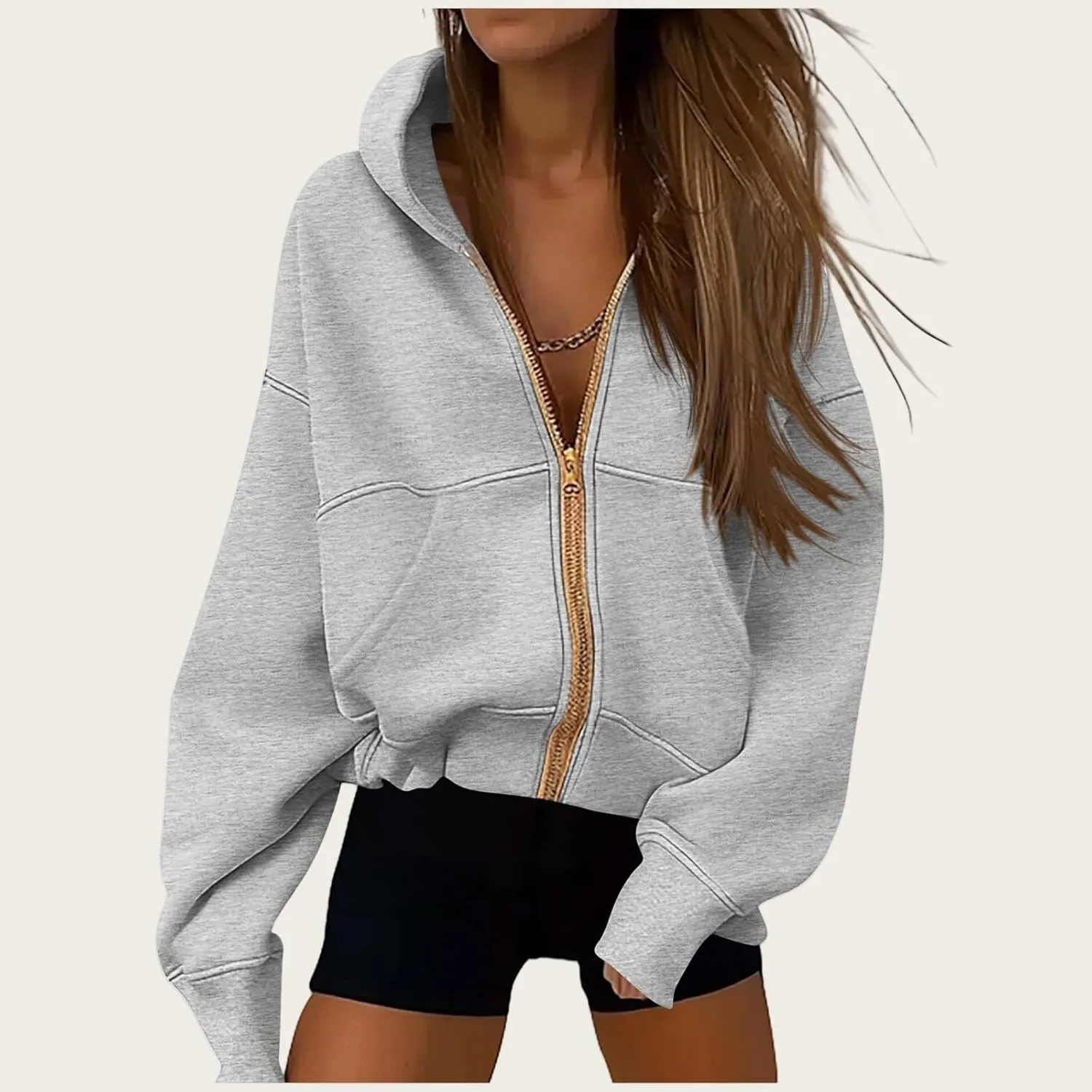 Canbebig Zip Up Hoodies Women Casual Cropped Sweatshirts Long Sleeve Fleece Hooded Jackets 2024 Trendy Fall Winter Clothes