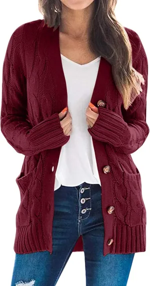 Cardigan Sweater for Women Open Front Button Sweaters with Pockets Long Sleeve Button Down Cardigans Sweaters