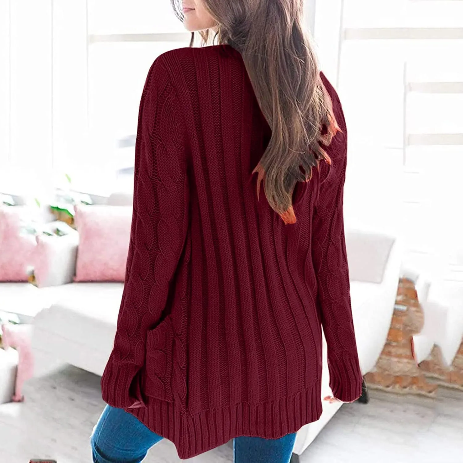Cardigan Sweater for Women Open Front Button Sweaters with Pockets Long Sleeve Button Down Cardigans Sweaters