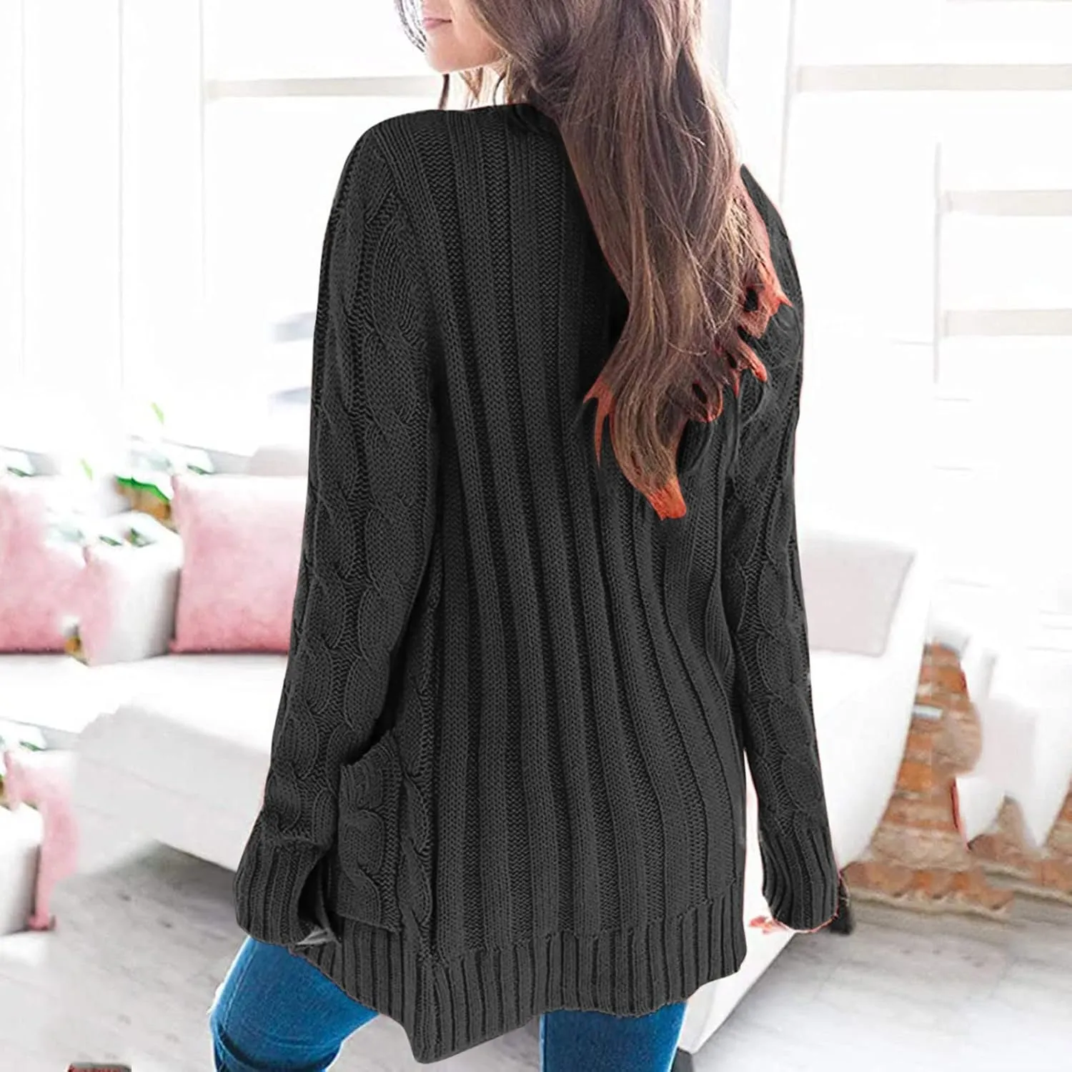 Cardigan Sweater for Women Open Front Button Sweaters with Pockets Long Sleeve Button Down Cardigans Sweaters