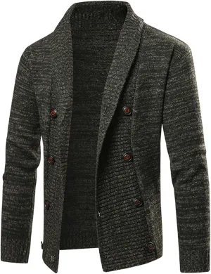 Cardigan Sweaters for Men Double Breasted Sweater Shawl Collar Sweater Coat Button Down Knit Cardigan Warm Jacket