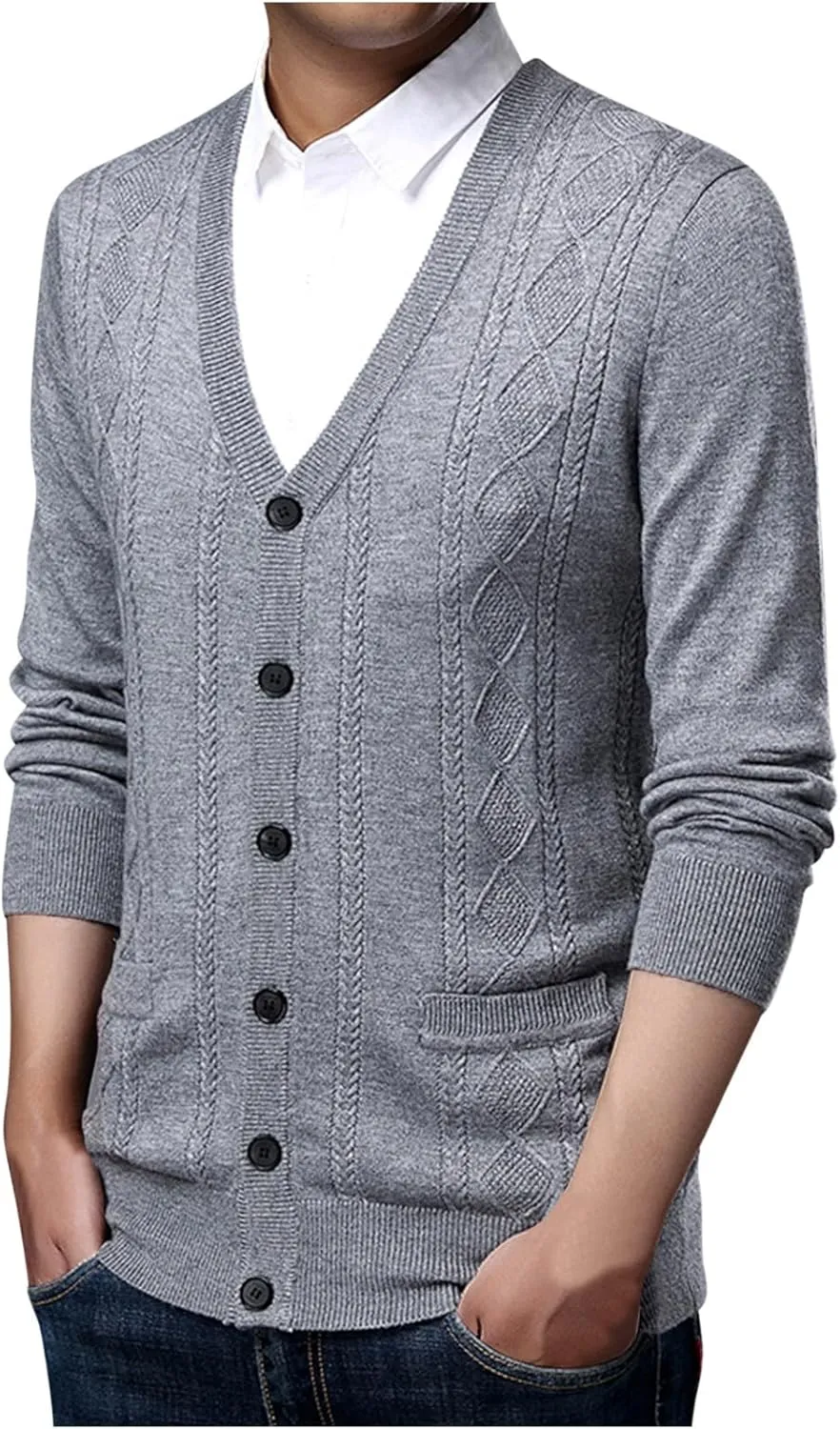 Cardigan Sweaters for Mens Soft Knitted Cardigan Button Down Sweater V Neck Long Sleeve Sweaters Winter Coat Men