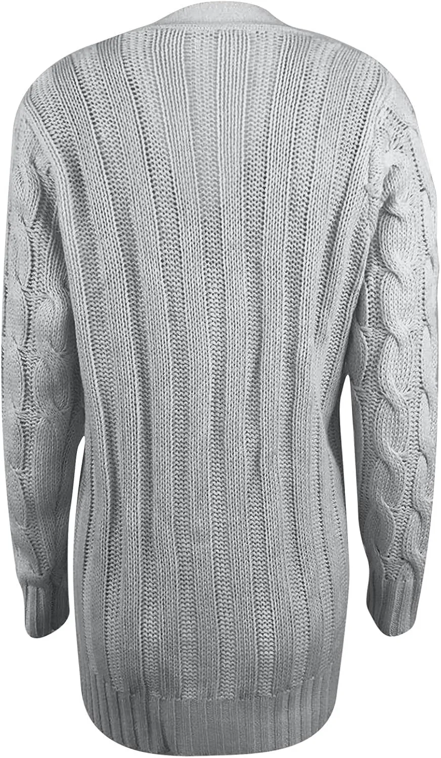 Cardigan Sweaters for Women 2024 Casual Long Sleeve Button Down Open Front Jackets Plus Size Cable Knit Sweater with Pockets