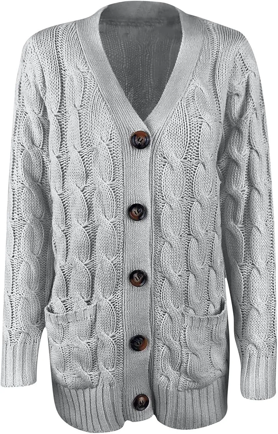 Cardigan Sweaters for Women 2024 Casual Long Sleeve Button Down Open Front Jackets Plus Size Cable Knit Sweater with Pockets