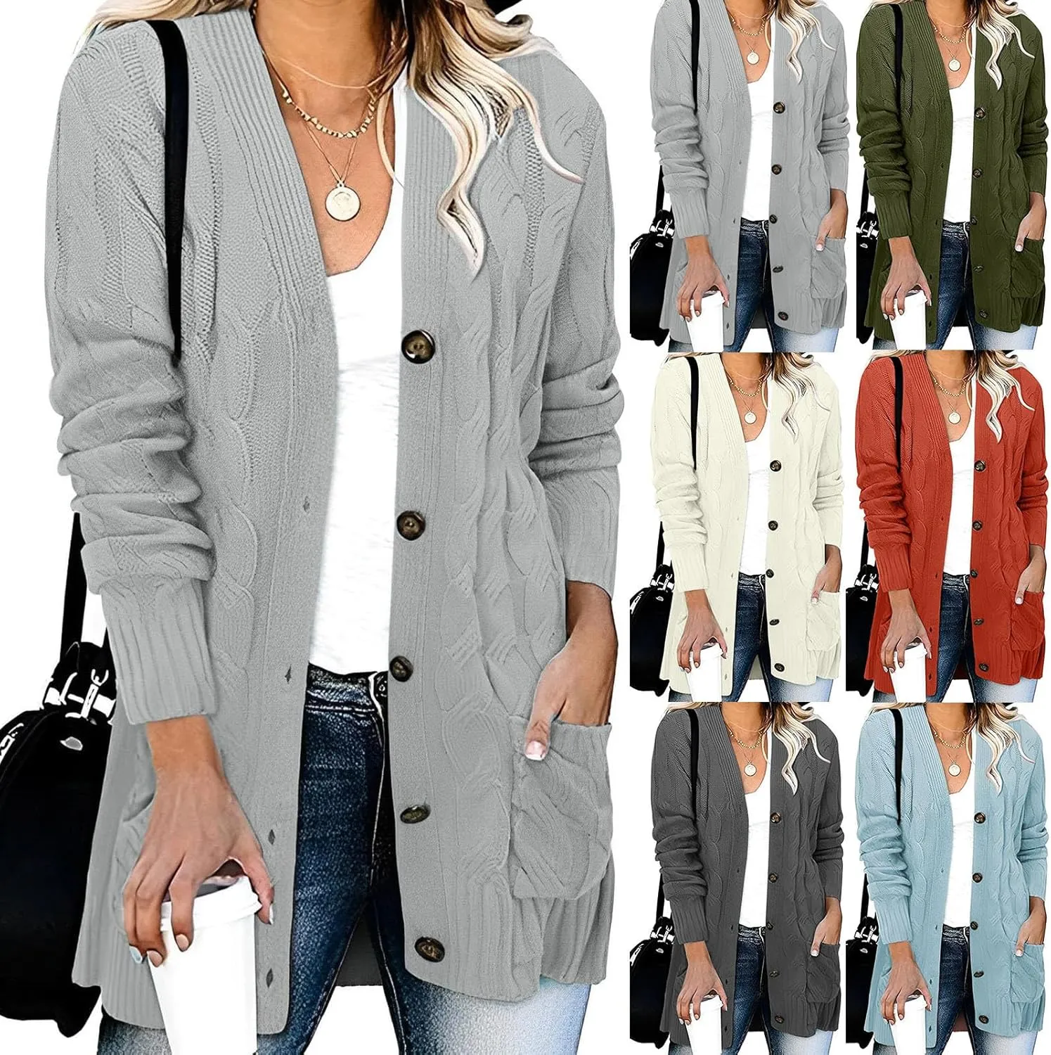 Cardigan Sweaters for Women Lightweight Casual Soft Open Front Sweater Duster Fashion V Neck Knit Button Jackets