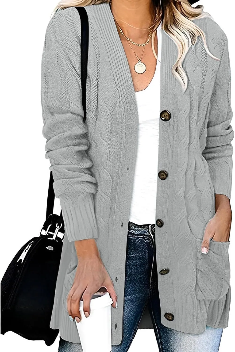 Cardigan Sweaters for Women Lightweight Casual Soft Open Front Sweater Duster Fashion V Neck Knit Button Jackets