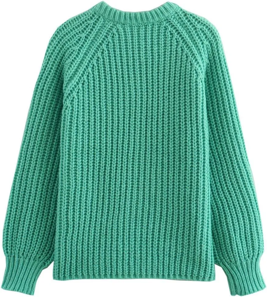 Cardigan Sweaters for Women Long Sleeve Button Chunky Knit Sweater Fall Crew Neck Loose Fit Open Front Cardigan