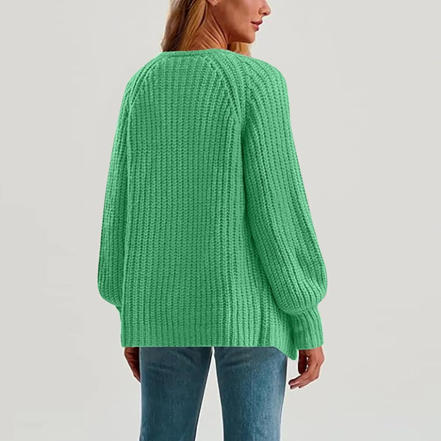 Cardigan Sweaters for Women Long Sleeve Button Chunky Knit Sweater Fall Crew Neck Loose Fit Open Front Cardigan