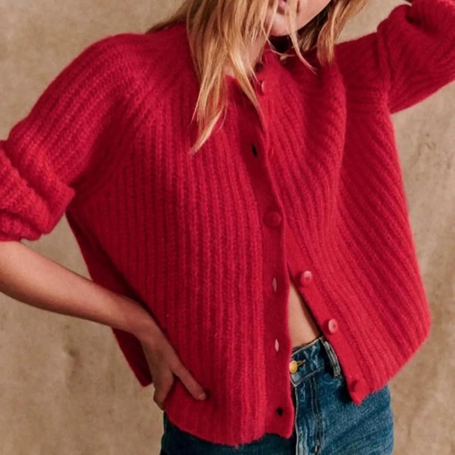 Cardigan Sweaters for Women Long Sleeve Button Chunky Knit Sweater Fall Crew Neck Loose Fit Open Front Cardigan