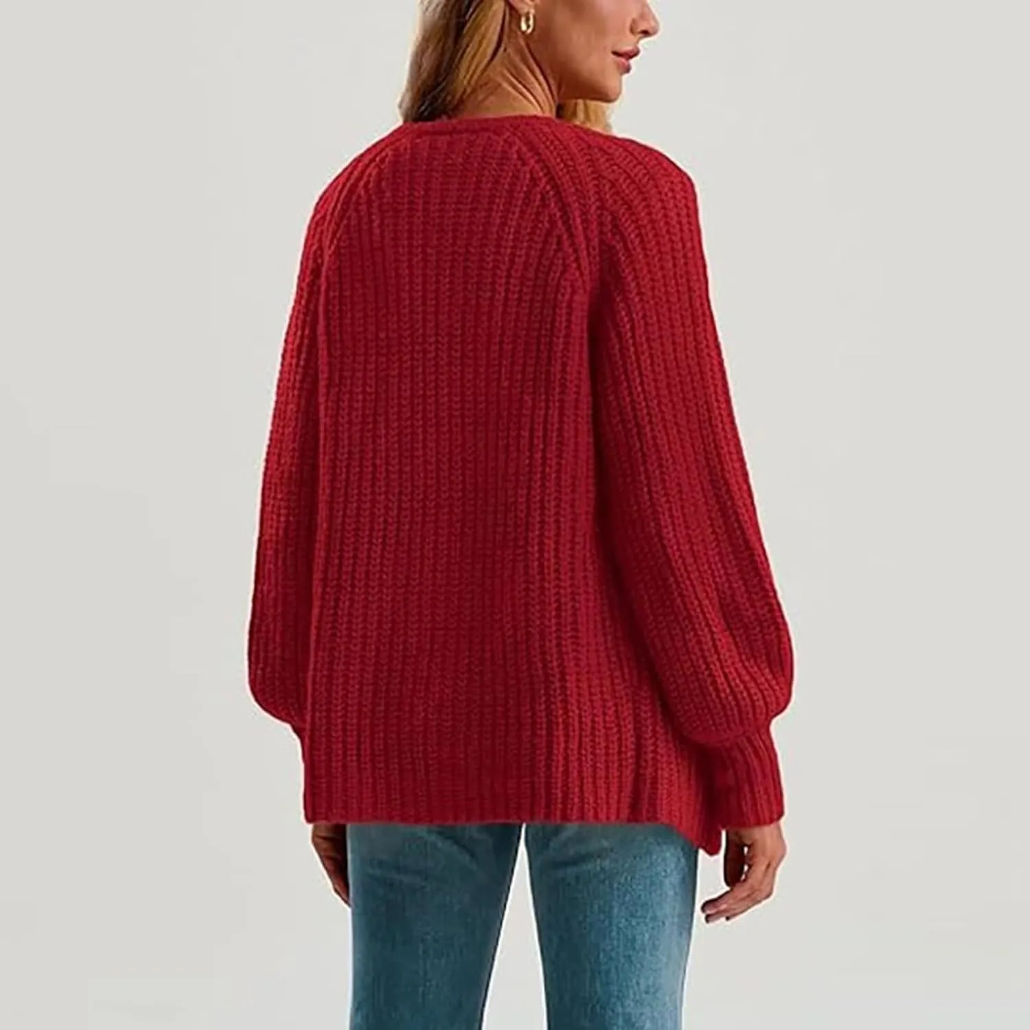 Cardigan Sweaters for Women Long Sleeve Button Chunky Knit Sweater Fall Crew Neck Loose Fit Open Front Cardigan