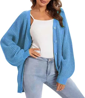 Cardigan Sweaters for Women Open Front Button Down Long Sleeve Knit Jacket Loose Fit Lightweight V Neck Outwear Coats
