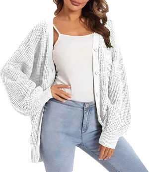Cardigan Sweaters for Women Open Front Button Down Long Sleeve Knit Jacket Loose Fit Lightweight V Neck Outwear Coats