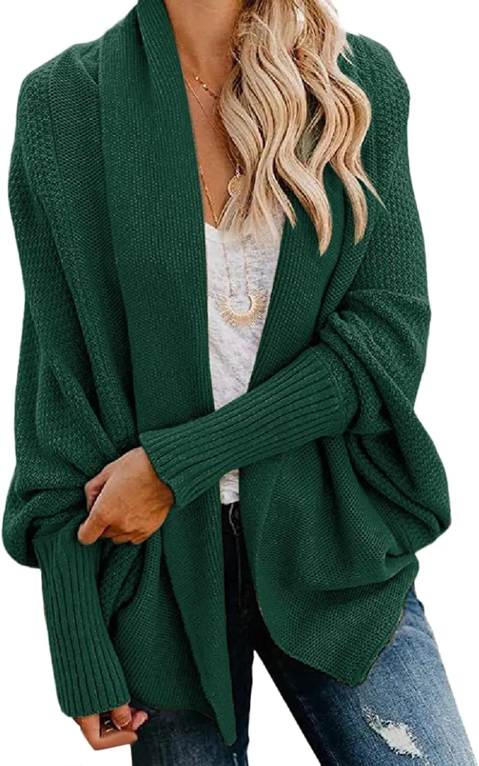 Cardigan Sweaters for Women Oversized Chunky Knit Kimono Slouchy Wrap Batwing Open Front Outwear Coat