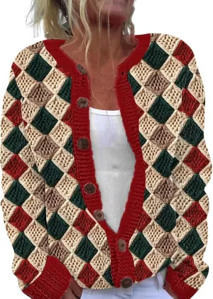 Cardigan Sweaters for Women Trendy Color Block Chunky Knit Open Front Cardigan Casual Button Down Long Sleeve Jacket